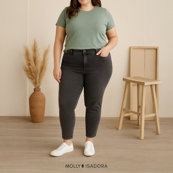 Molly & Isadora Leroy Black Wash Ankle Skinny Jeans Size 16W - Picture 1 of 15